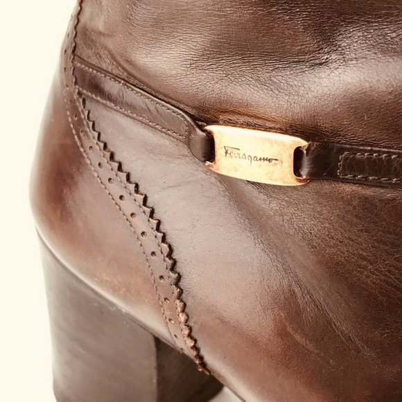 Salvatore Ferragamo Tall Boots Womens 7 Brown Leat - Picture 4 of 8